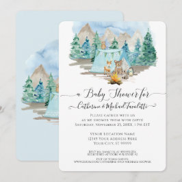 Skogsdjur Hjort Bear Watercolor Baby Shower in Inbjudningar