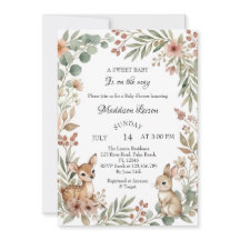 Skogsdjur Hjort Kanin Sagegrön Baby Shower