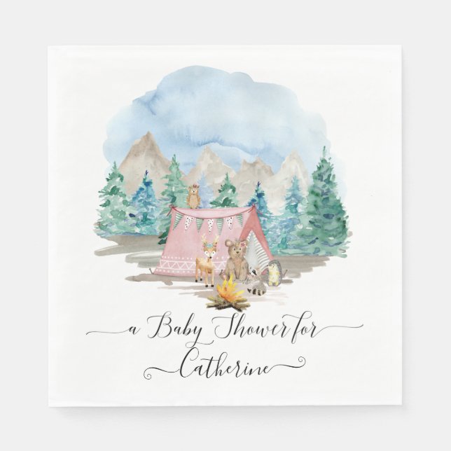 Skogsdjur Hjorten Bear Blommigt Rustic Baby Shower Pappersservett (Framsidan)