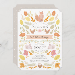 Skogsdjur höstblomma 1:a födelsedag inbjudningar