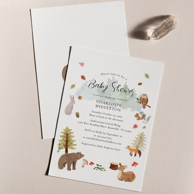 Skogsdjur höstfälla för höstfällor inbjudningar (Woodland Animals Script Fall Rustic Baby Shower Invitation)