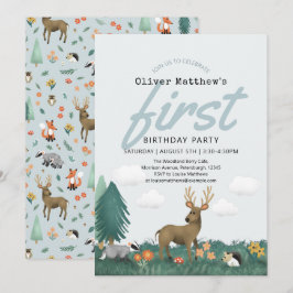 Skogsdjur i Cute & Rustic Woodland 1:a födelsedage Inbjudningar