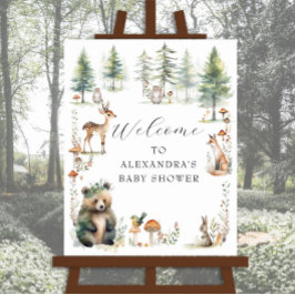 Skogsdjur i Cute Woodland Bear Hjort Baby Shower Poster