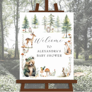 Skogsdjur i Cute Woodland Bear Hjort Baby Shower Poster