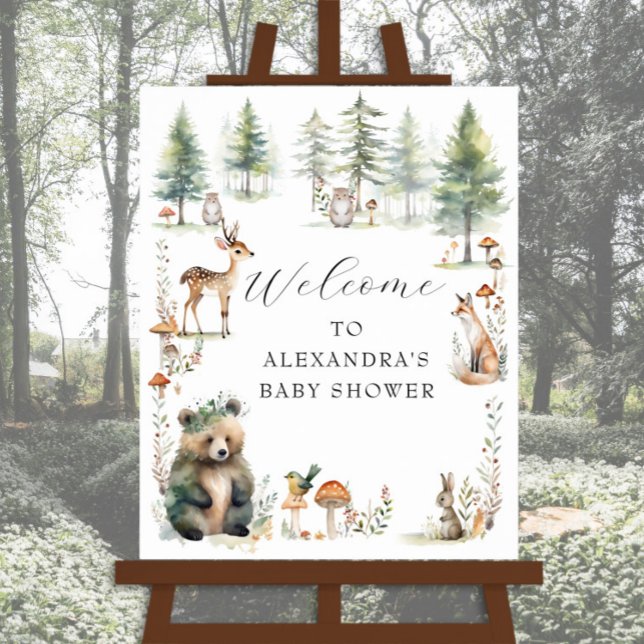 Skogsdjur i Cute Woodland Bear Hjort Baby Shower Poster (Skapare uppladdad)