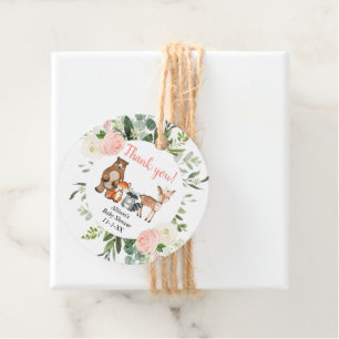 Skogsdjur i flicka rosa  greenery gåvor etiketter