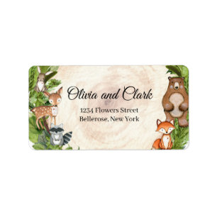 Skogsdjur i grönsaksträskiva adressetikett
