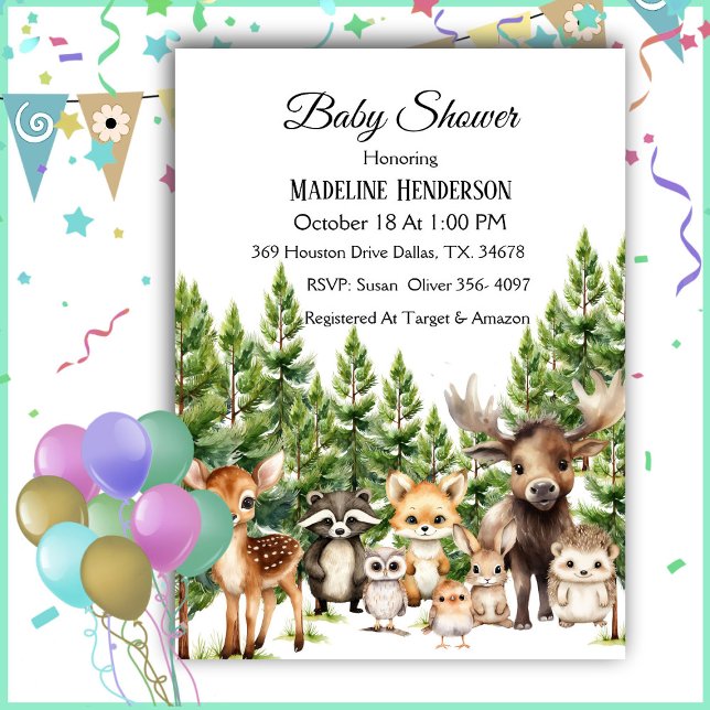 Skogsdjur i inbjudan till Forest Baby Shower (Skapare uppladdad)
