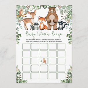Skogsdjur i skogarna Bingo Baby Shower Game Inbjudningar