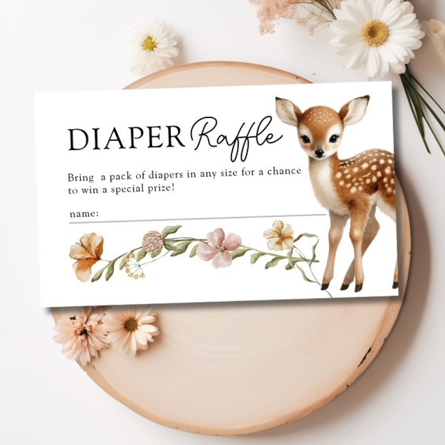 Skogsdjur i skogarna blöder i Raffle Baby Shower Tilläggskort (Woodland Forest Animals Diaper Raffle Baby Shower Enclosure Card)