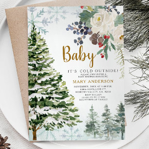 Skogsdjur i Vinter-Blommigten Baby Shower Forest A Inbjudningar