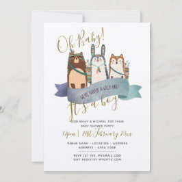 Skogsdjur - Inbjudningskort för babyskor - en BOY