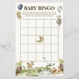 Skogsdjur Kön Neutral Baby Bingo Game Flygblad