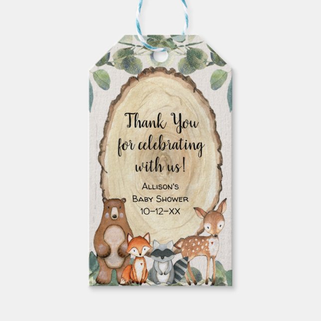 Skogsdjur könsneutrala babydusch presentetikett (Framsidan)