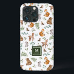 Skogsdjur läder skogen Mönster Monogram<br><div class="desc">Detta förtjusande tillhör för utformningen av vår SKOGSFABLE-samling. Den har vår ursprungliga vattenfärgsillustration som skildrar vilda trädsdjur och elegant botaniska grey löv.</div>