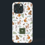 Skogsdjur läder skogen Mönster Monogram<br><div class="desc">Detta förtjusande tillhör för utformningen av vår SKOGSFABLE-samling. Den har vår ursprungliga vattenfärgsillustration som skildrar vilda trädsdjur och elegant botaniska grey löv.</div>