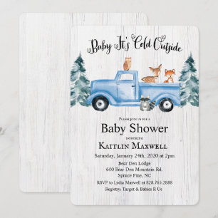 Skogsdjur Lastbil Baby Shower Inbjudan