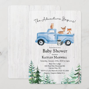 Skogsdjur Lastbil Baby Shower Inbjudan