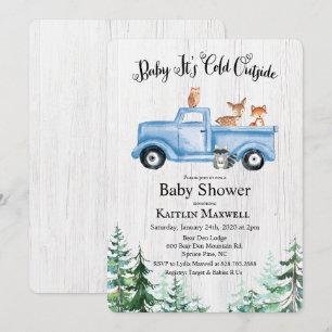 Skogsdjur Lastbil Baby Shower Inbjudan