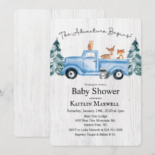 Skogsdjur Lastbil Baby Shower Inbjudan