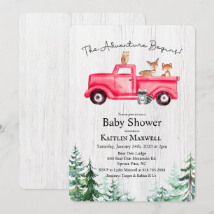 Skogsdjur Lastbil Baby Shower Inbjudan