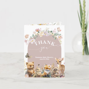 Skogsdjur med vildblomma Baby Shower Tack Kort