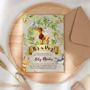 Skogsdjur Moose Fox Raccoon Baby Shower Inbjudningar