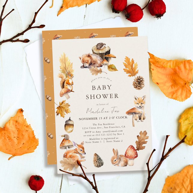 Skogsdjur Mushroom Fall/Autumn Baby Shower Inbjudningar (Skapare uppladdad)