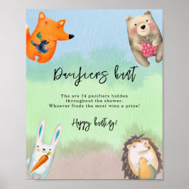skogsdjur - Nappjaktspel baby shower Poster