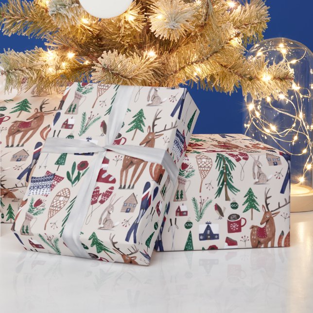 Skogsdjur norrut skidjul mönster presentpapper (Helgdagar)