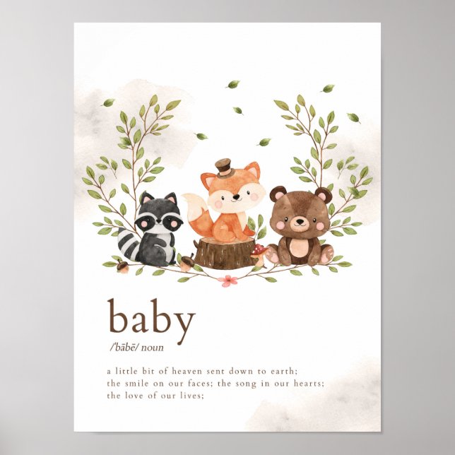 Skogsdjur Nursery Baby Definition Poster (Framsidan)