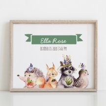 Skogsdjur Nursery Namn Wall Art Poster