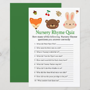 Skogsdjur Nursery Rhyme Quiz baby showermatch