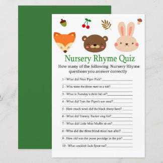 Skogsdjur Nursery Rhyme Quiz baby showermatch