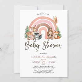 Skogsdjur och Boho Rainbow Baby Shower Inbjudningar