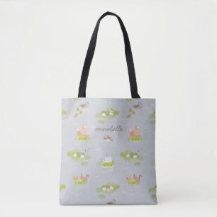 Skogsdjur och fåglar i Grått Pond Tote Bag Tygkasse