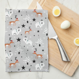 Skogsdjur och Julgranar Kökshandduk