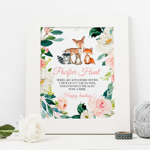 Skogsdjur och Rosa Nappar Hunt Game Sign Poster