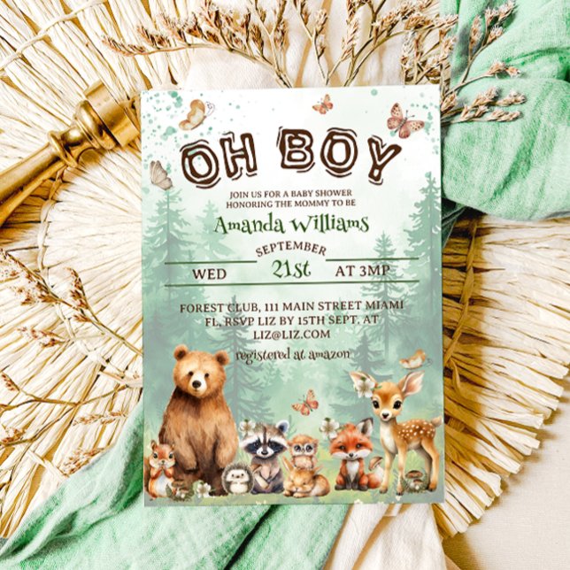 Skogsdjur Oh Boy Boho babyfirande Inbjudningar (Skapare uppladdad)