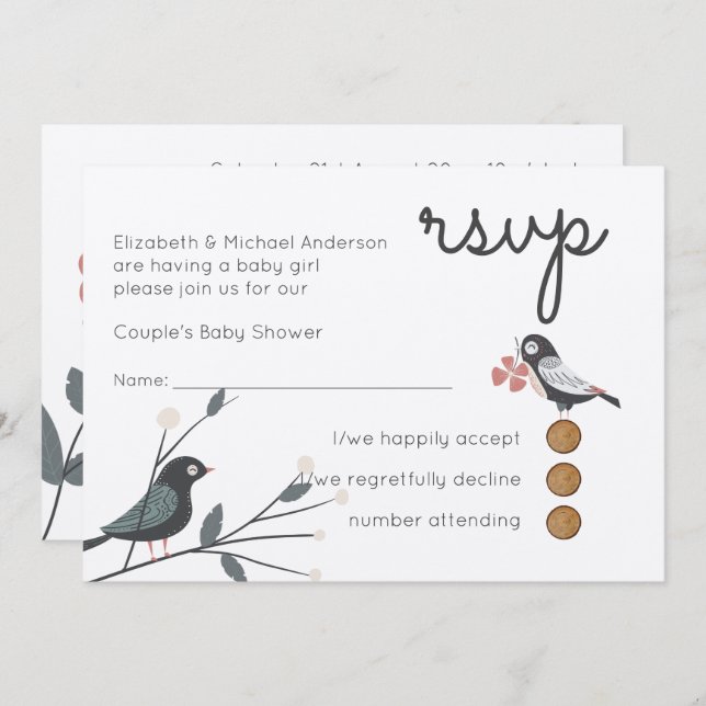 Skogsdjur Par BABY SHOWER Inbjudningar (Fram/baksida)