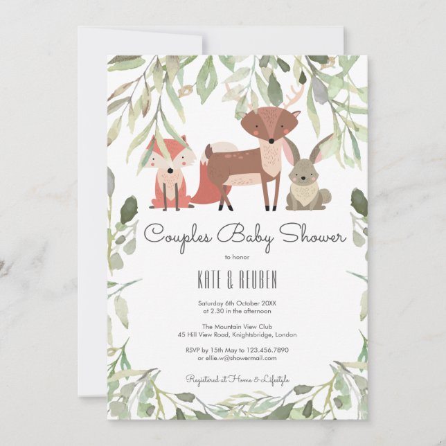 Skogsdjur Par Baby Shower / Sprinkle Inbjudningar (Framsida)