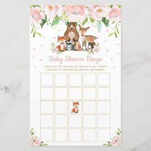 Skogsdjur Pin Floral Baby Shower Bingo Spel