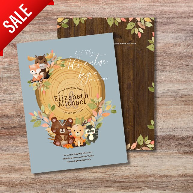 Skogsdjur Pojke Shower 1:a födelsedagen Flygblad (Skapare uppladdad)