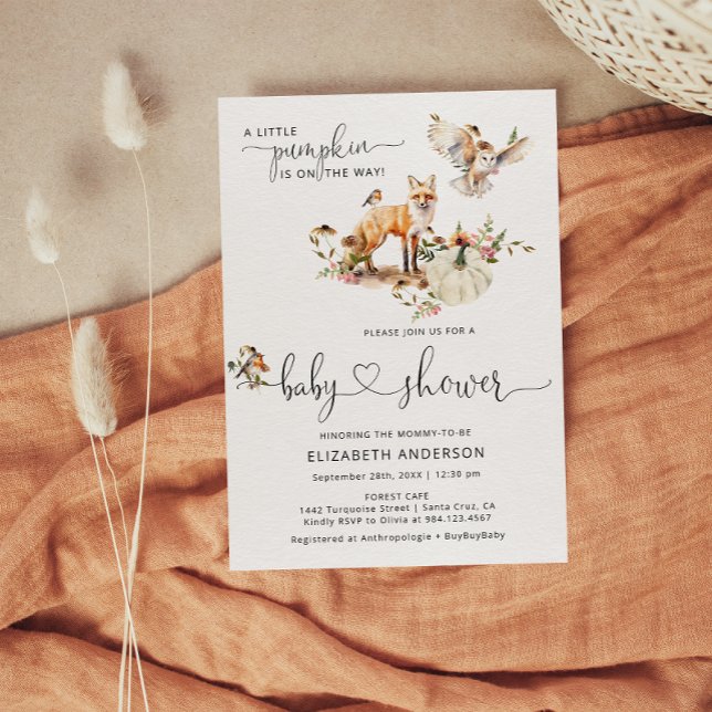 Skogsdjur Pumpkin Fall Blommigt Baby Shower Inbjudningar (Skapare uppladdad)