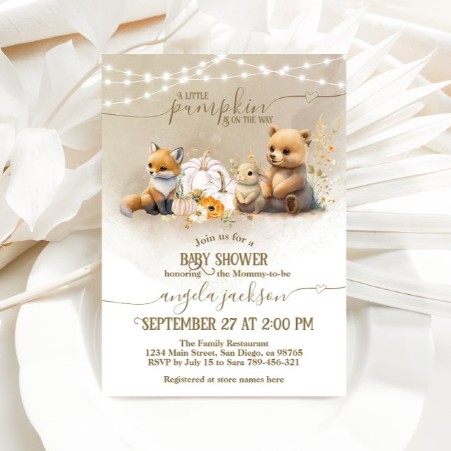 Skogsdjur Pumpkin Fall Blommigt Baby Shower Inbjudningar (Skapare uppladdad)