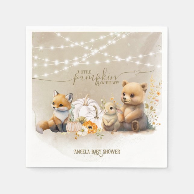 Skogsdjur Pumpkin Fall Blommigt Baby Shower Pappersservett (Framsidan)