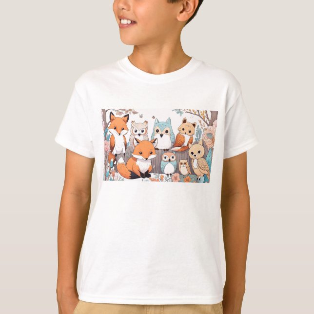 Skogsdjur - räv och Uggla T Shirt (Framsida)