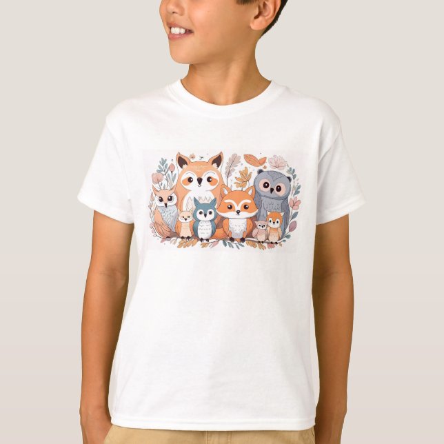 Skogsdjur - räv och Uggla T Shirt (Framsida)