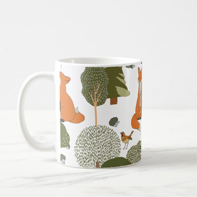 Skogsdjur: rävar, fåglar mönster kaffemugg (Vänster)