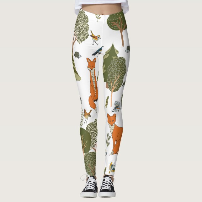 Skogsdjur: rävar, fåglar mönster leggings (Framsida)